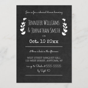Rustic chalkboard rehearsal dinner invitations
