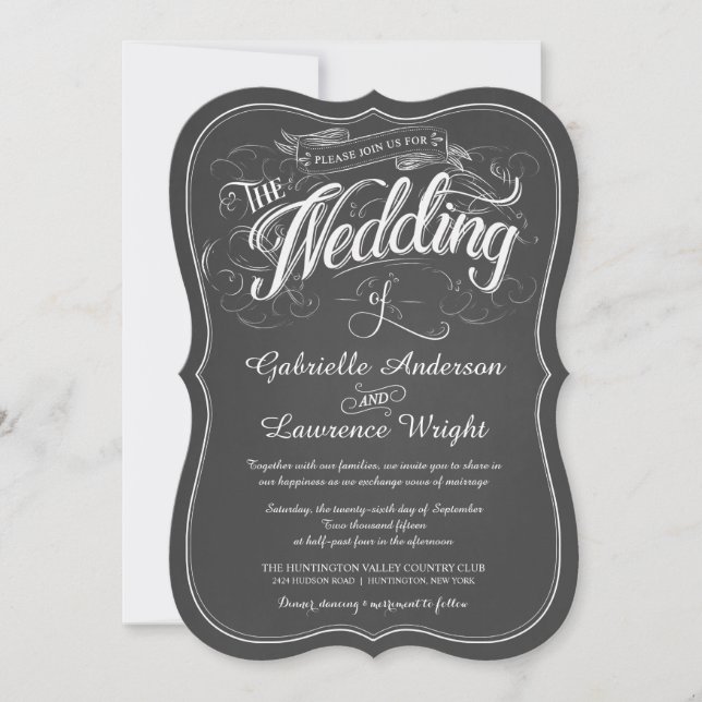 Rustic Chalkboard Script Art Wedding Invitations (Front)