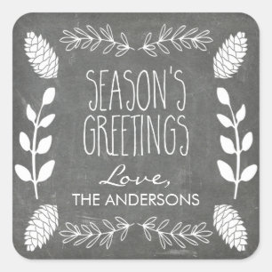Rustic Chalkboard Season's Greetings Christmas Square Sticker