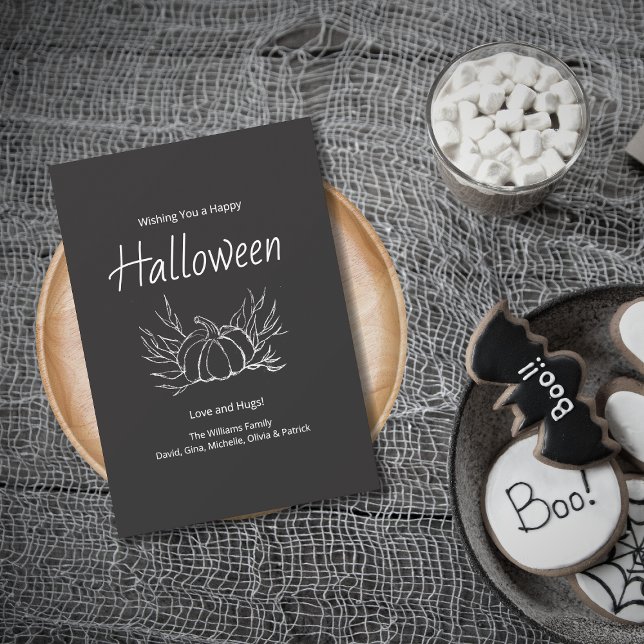 Rustic Chalkboard Simple Pumpkin Happy Halloween  Holiday Card (Creator Uploaded)