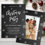 Rustic Chalkboard Snowflake Photo Christmas Party Invitation<br><div class="desc">Rustic Chalkboard Snowflakes Script Photo Christmas Party Invitations is perfect for a Rustic Christmas event. Features a „Christmas Party” text in a pretty hand lettered brush script in on black chalkboard background. Easy to personalise with your name and party details.</div>