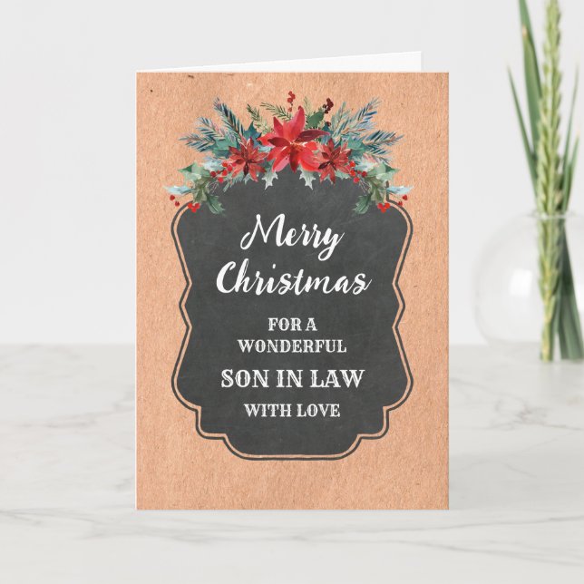 Rustic Chalkboard Son in Law Merry Christmas Card (Front)
