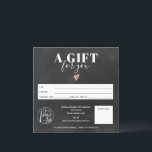 Rustic chalkboard square gift certificate logo<br><div class="desc">Rustic black chalkboard simple square gift certificate,  add your logo,  with a rose gold heart. Perfect birthday or Christmas gift certificate voucher.</div>