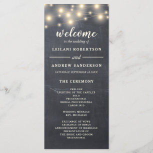 Rustic Chalkboard String Light Wedding Program