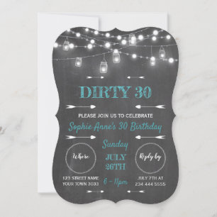 Rustic Chalkboard String Lights Dirty 30 Birthday Invitation