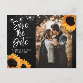 Rustic Chalkboard Sunflower Save The Date Photo Postcard