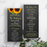 Rustic chalkboard sunflowers wedding program<br><div class="desc">Elegant country rustic wedding ceremony program template featuring two beautiful yellow orange sunflowers and a faux gold and white chic calligraphy lettering on a dark grey charcoal chalkboard background. Personalise it with your details! To make more changes, select CUSTOMIZE FURTHER option. Suitable for garden rustic country | summer or autumn...</div>