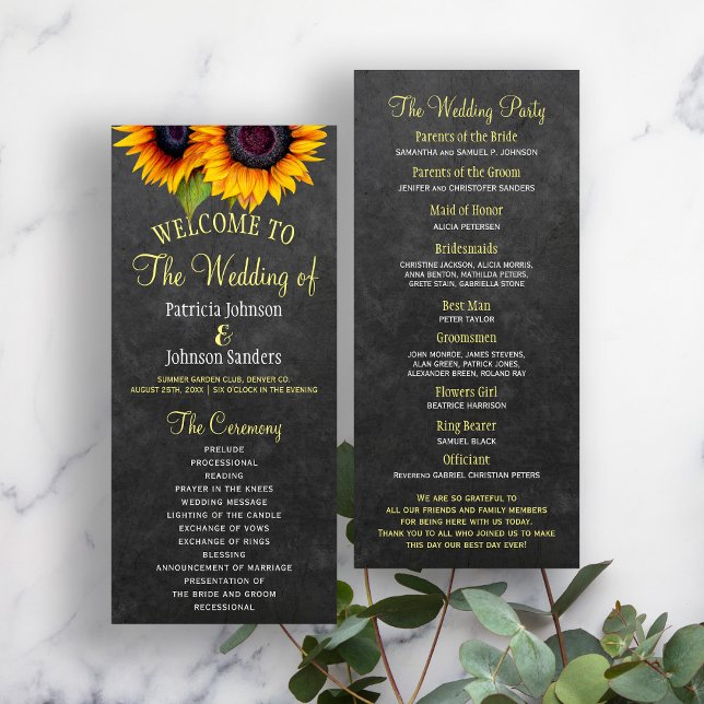Rustic chalkboard sunflowers wedding program (Creator Uploaded)
