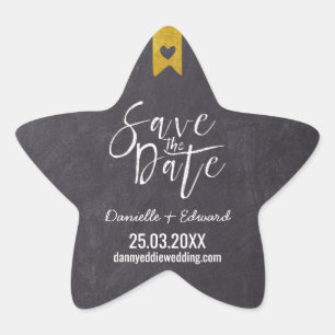 Rustic Chalkboard Typography Gold Save the Date Star Sticker
