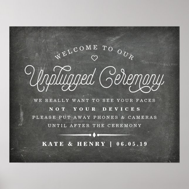 Rustic Chalkboard Unplugged Ceremony Poster 2 (Front)