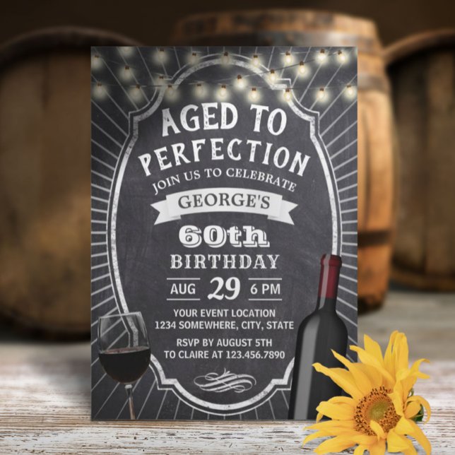 Rustic Chalkboard Vintage 60th Wine Birthday Party Invitation (Creator Uploaded)