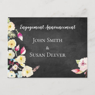 Rustic Chalkboard Vintage Floral Wedding Announcement Postcard