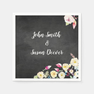 Rustic Chalkboard Vintage Floral Wedding Napkin