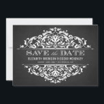 Rustic Chalkboard Vintage Flourish Frame Save The Date<br><div class="desc">Announce our wedding date with this rustic and elegant save the date announcement card. It features white flourish frame with mix typography. This classic save the date announcement is perfect for any wedding theme and season. Personalise by adding names, date, venue and other details. You can further personalise the back...</div>