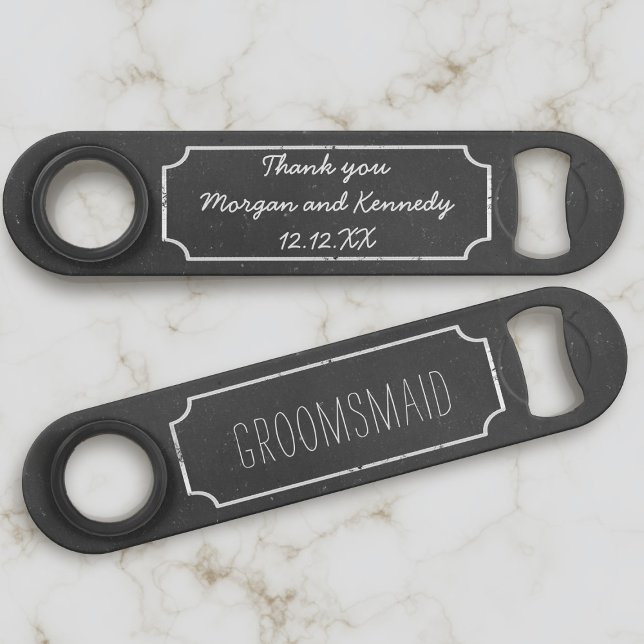 Rustic Chalkboard Wedding Groomsmaid Bar Key (Rustic Chalkboard Wedding Groomsmaid Bottle Opener with space for your name and message)