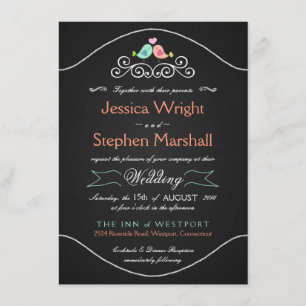 Rustic Chalkboard Wedding LoveBirds Invitation