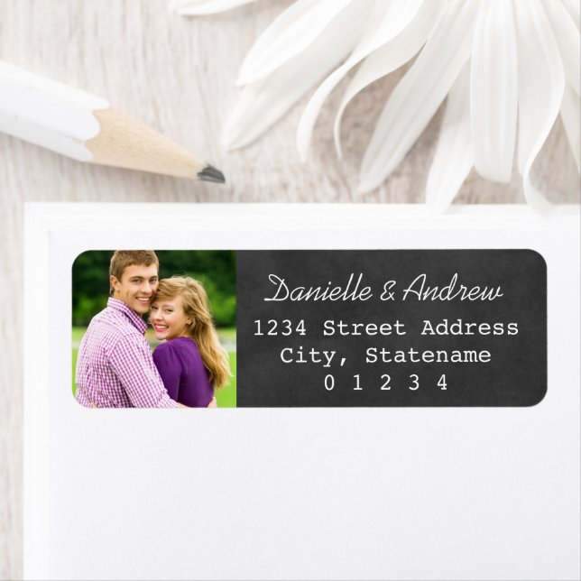 Rustic Chalkboard Wedding Photo Return Address Label (Insitu)