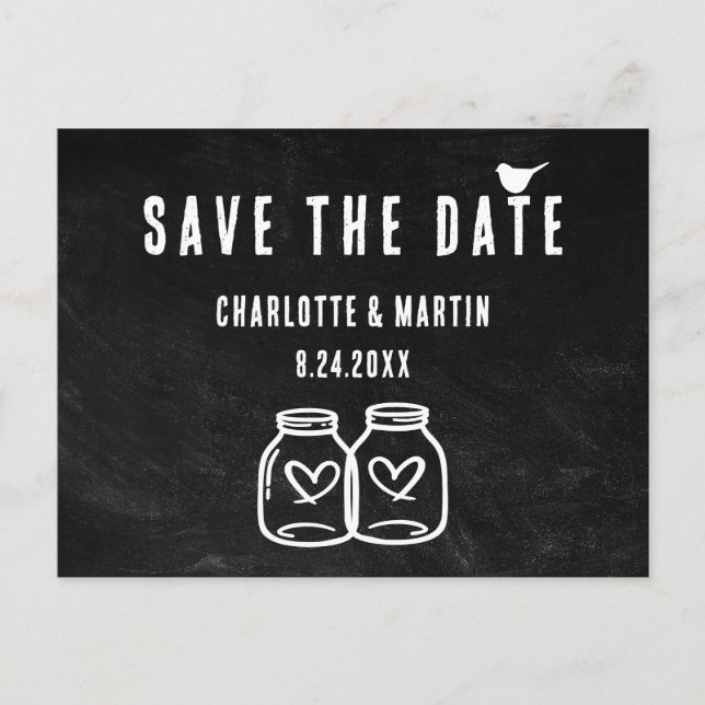 Rustic Chalkboard Wedding Save The Date Postcard (Front)