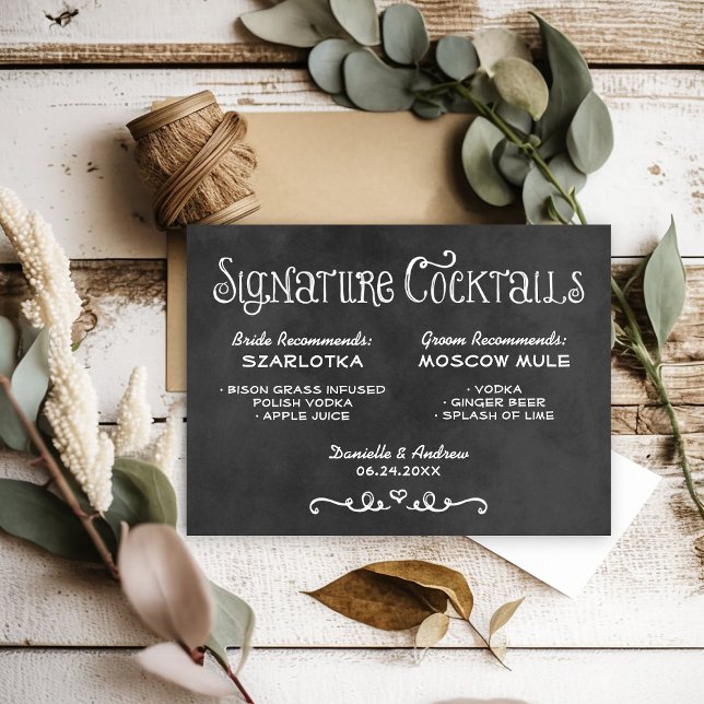 Rustic Chalkboard Wedding Signature Cocktails Sign (Creator Uploaded)