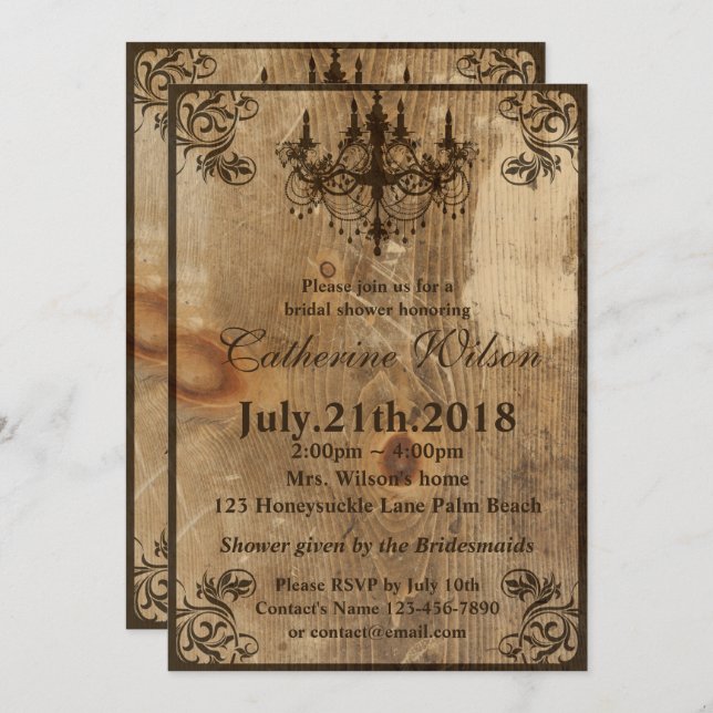Rustic Chandelier Bridal Shower Invitation RSVP (Front/Back)