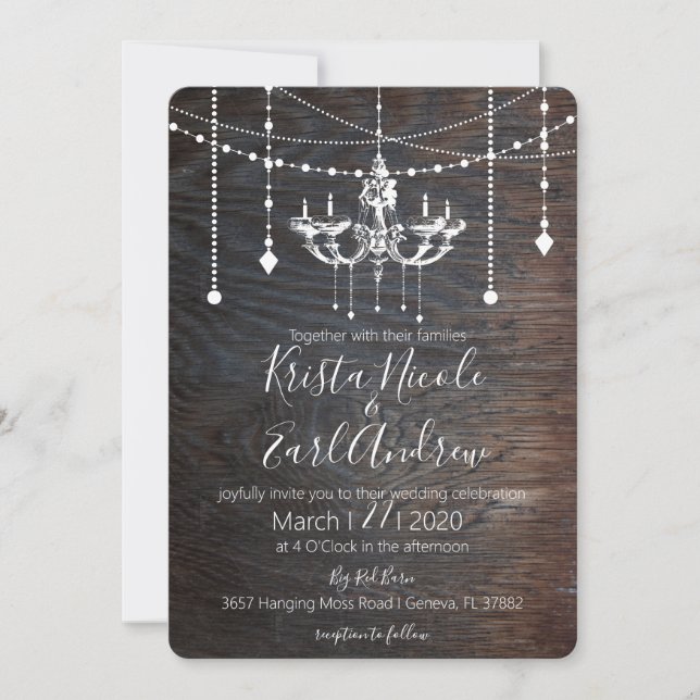 Rustic Chandelier County Wedding Invitations (Front)