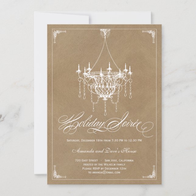 Rustic Chandelier Holiday Invitation - Crafty (Front)
