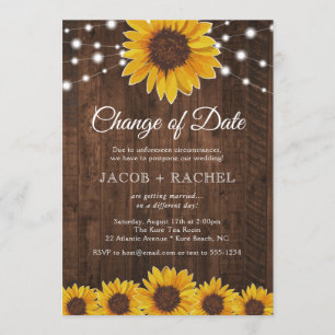 Rustic Change of Date Sunflower Lights Wedding Invitation