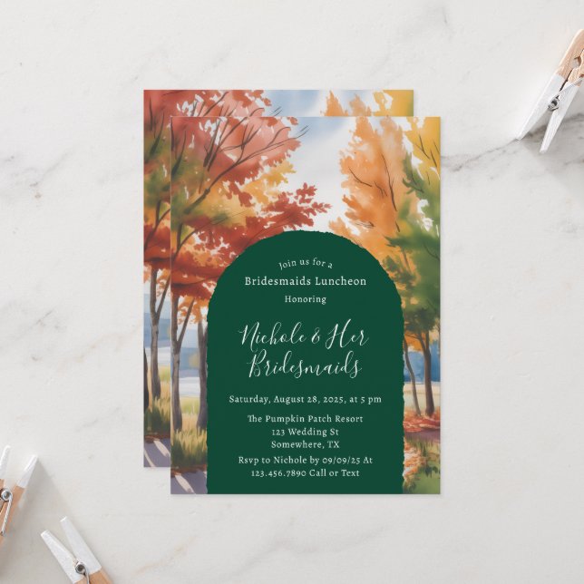 Rustic Changing of the Leaves Bridesmaids Luncheon Invitation (Front/Back In Situ)