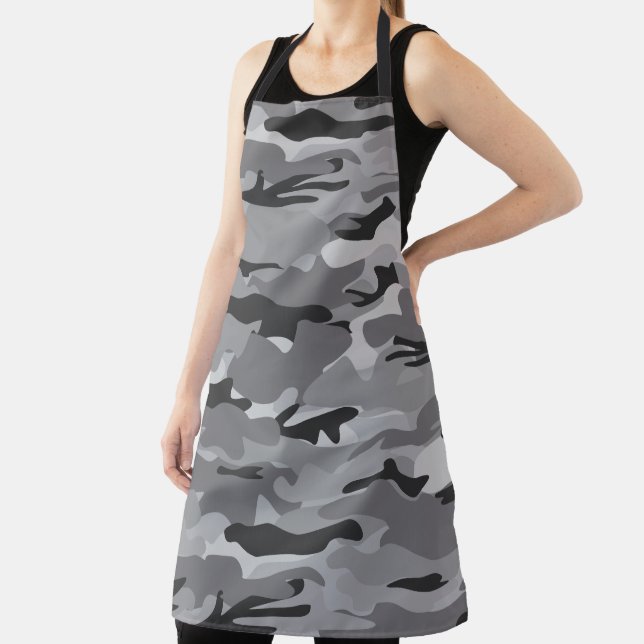 Rustic Charcoal Black and Grey Camo Pattern Apron (Insitu)