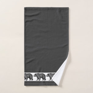 Rustic Charcoal Grey Walking Bear  Bath Towel Set