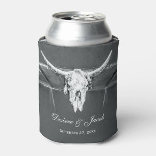 Rustic Charcoal Grey Western Texture Bull Skull Can Cooler