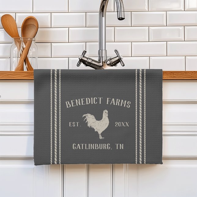 Rustic Charcoal Personalised Farm Name & Town Tea Towel (Creator Uploaded)