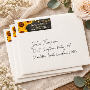 Rustic Charcoal Sunflower String Lights Wedding Return Address Label