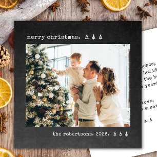Rustic Charcoal Typewriter Family Photo Christmas Holiday Card