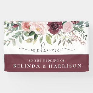 Rustic Charm Burgundy Blush Pink Floral Wedding Banner