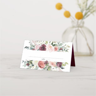 Rustic Charm Burgundy Blush Pink Floral Wedding Place Card