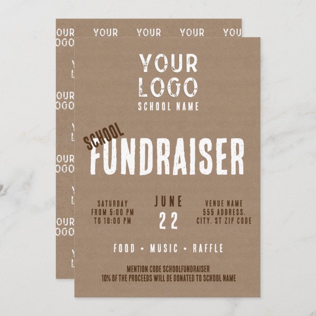 Rustic Charm Business Logo School Fundraiser  Invitation (Front/Back)