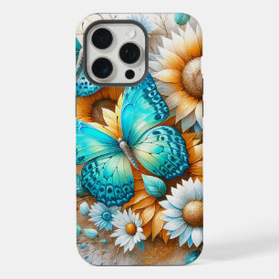 Rustic Charm: Butterfly and Daisy iPhone 15 Pro Max Case
