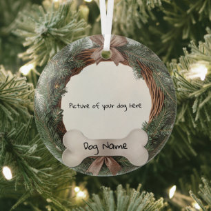 Rustic Charm Dog Photo Ornament with Brown Bows