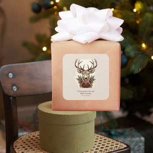 Rustic Charm Farmhouse Treasures with Plaid Deer Square Sticker