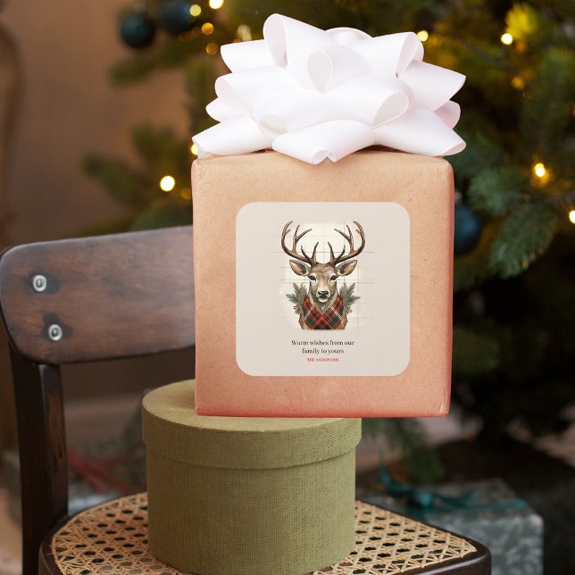 Rustic Charm Farmhouse Treasures with Plaid Deer Square Sticker (Creator Uploaded)