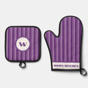 Rustic Charm Purple Striped Oven Mitt & Pot Holder Set