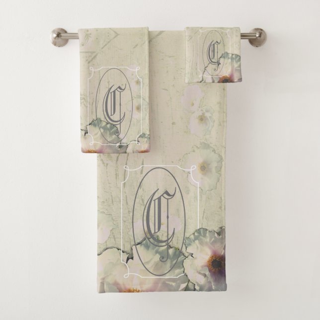 Rustic Charm Tree Peony Monogram Bath Towel Set (Insitu)