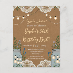 Rustic charm with lace and mason jars postcard