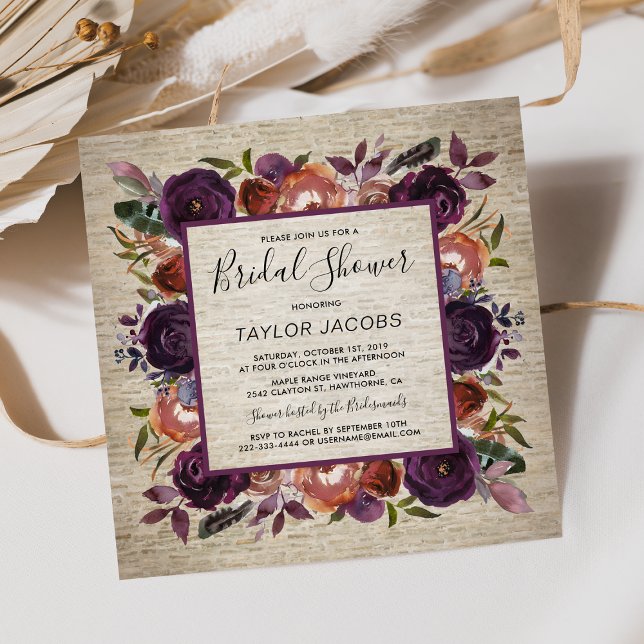 Rustic Chateau Butterum & Plum Flora Bridal Shower Invitation (Creator Uploaded)