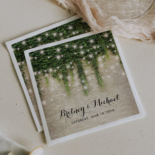 Rustic Chateau Stone Church String Lights Wedding Napkin