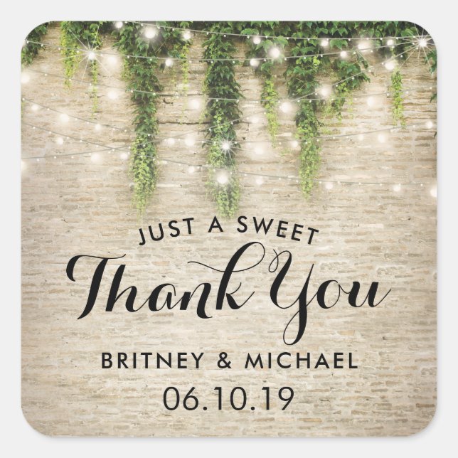 Rustic Chateau Stone Church String Lights Wedding Square Sticker (Front)