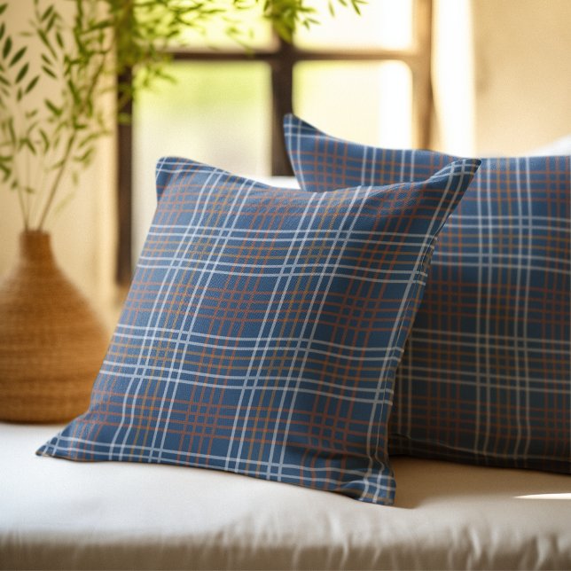 Rustic Checkered Pattern Plaid Fabric Blue Navy Cushion (Creator Uploaded)