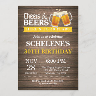 Rustic Cheers and Beers 30th Birthday Invitation