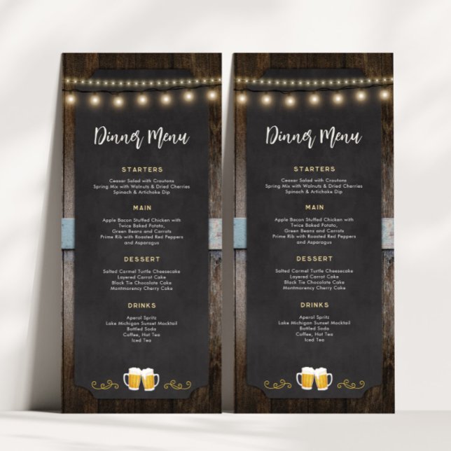Rustic Cheers and Beers 4x9 Dinner Menu (Rustic Cheers and Beers Dinner Menu)